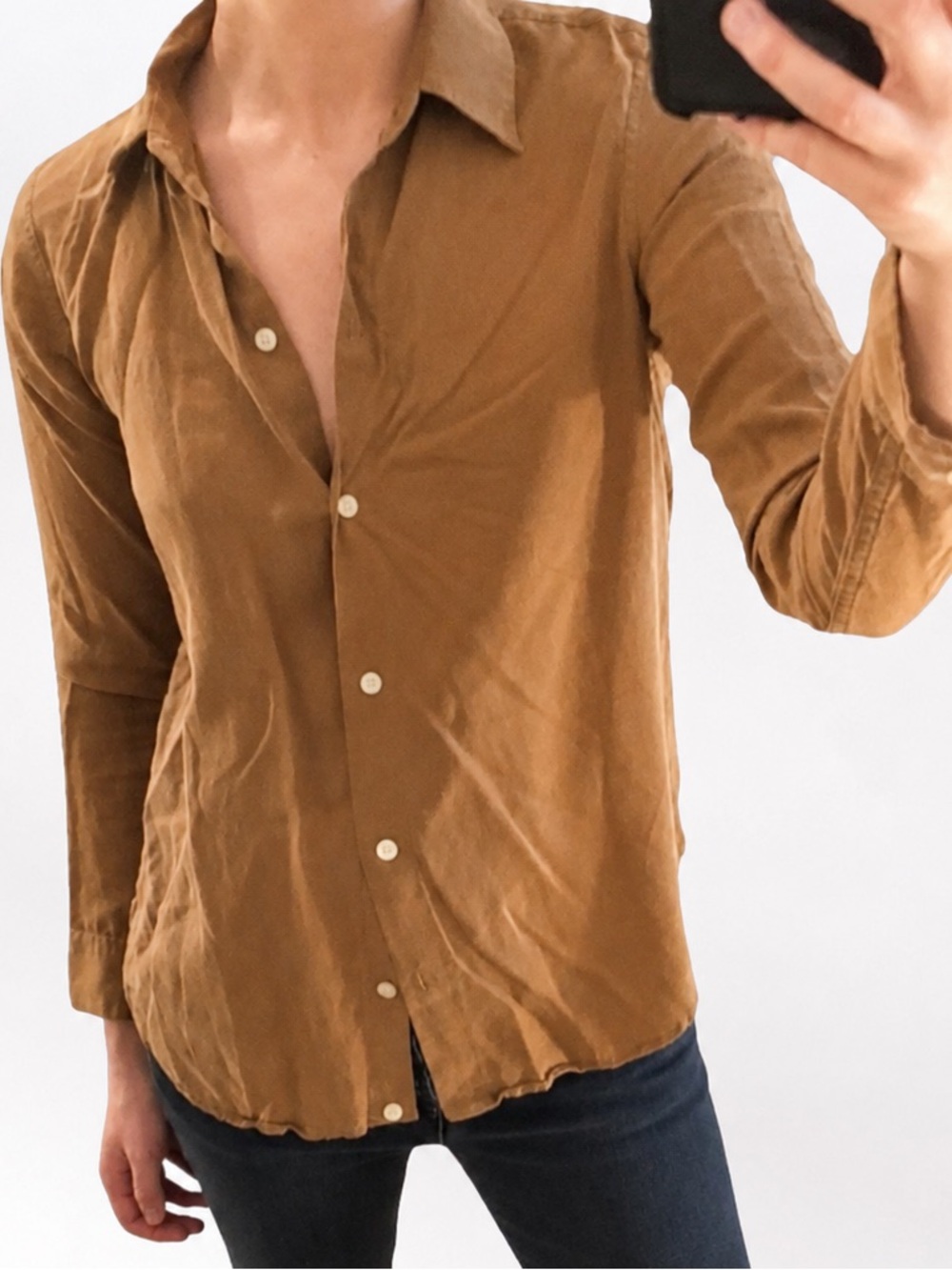 Qualité Light Brown Tan Cognac Long Sleeve Button Down Shirt Top • Japan • 2 / S - Picture 4 of 13
